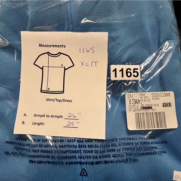 Lands' End Men's XL Tall Blue Windbreaker Vest Fleece Lined Zip Side Poc… - Picture 6 of 6